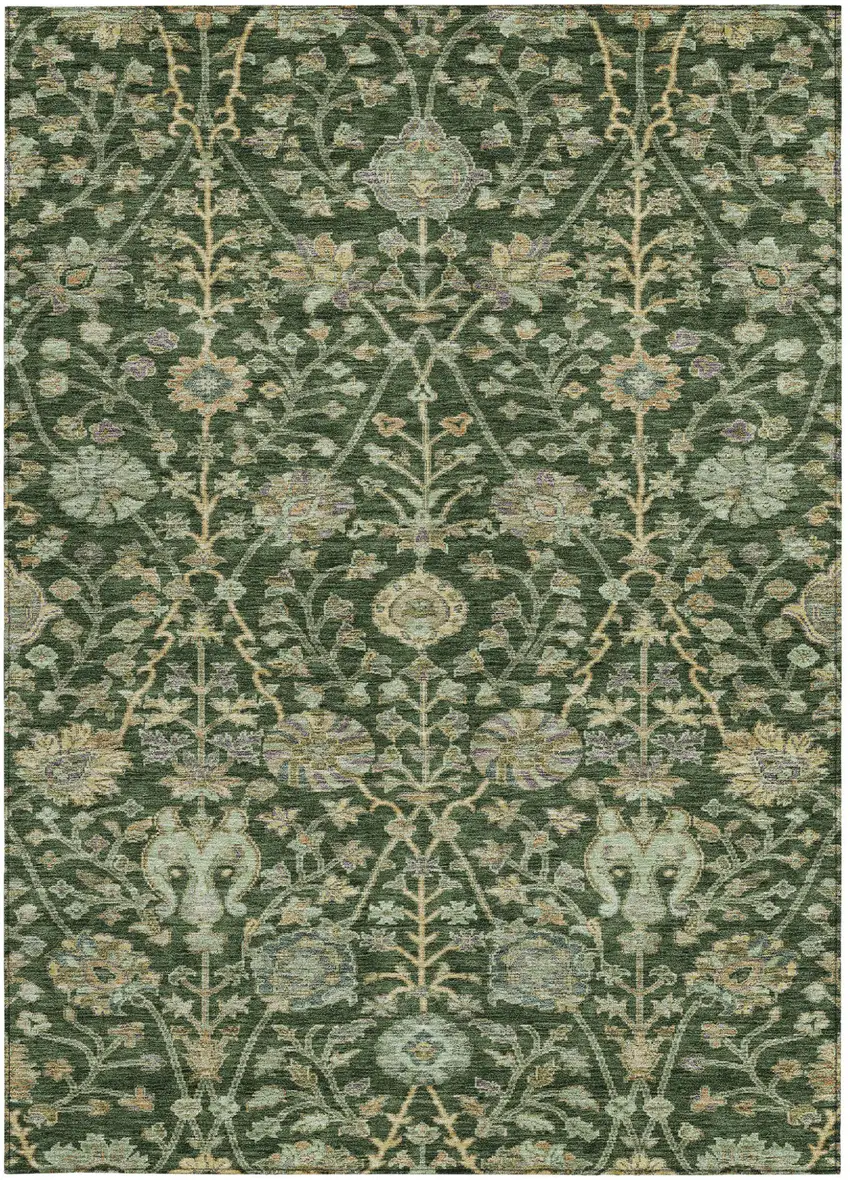 Green Tan And Gray Floral Washable Indoor Outdoor Area Rug Photo 7