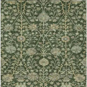 Photo of Green Tan And Gray Floral Washable Indoor Outdoor Area Rug