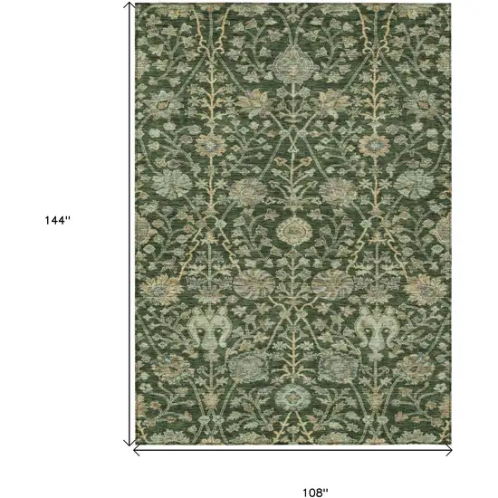 Green Tan And Gray Floral Washable Indoor Outdoor Area Rug Photo 8