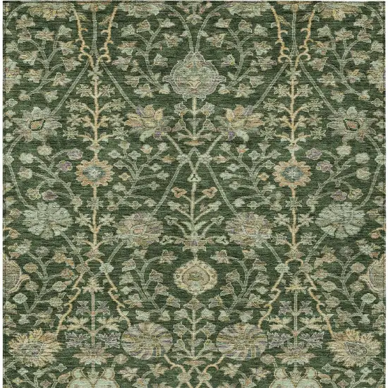 Green Tan And Gray Floral Washable Indoor Outdoor Area Rug Photo 7