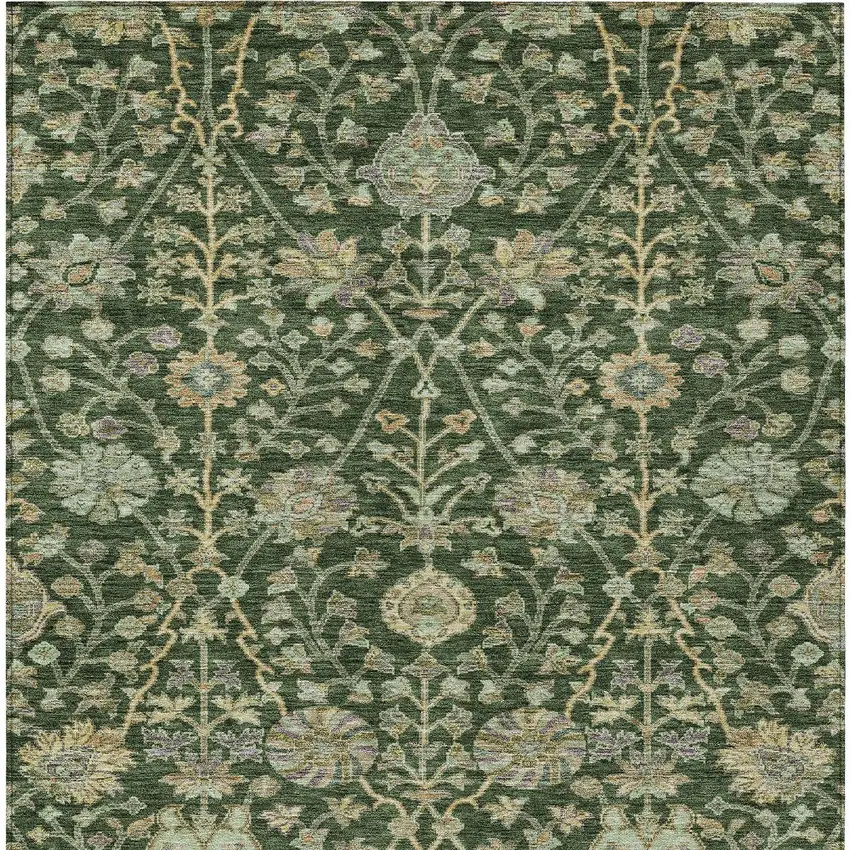 Green Tan And Gray Floral Washable Indoor Outdoor Area Rug Photo 7