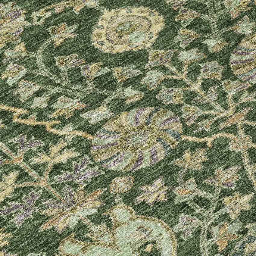 Green Tan And Gray Floral Washable Indoor Outdoor Area Rug Photo 5