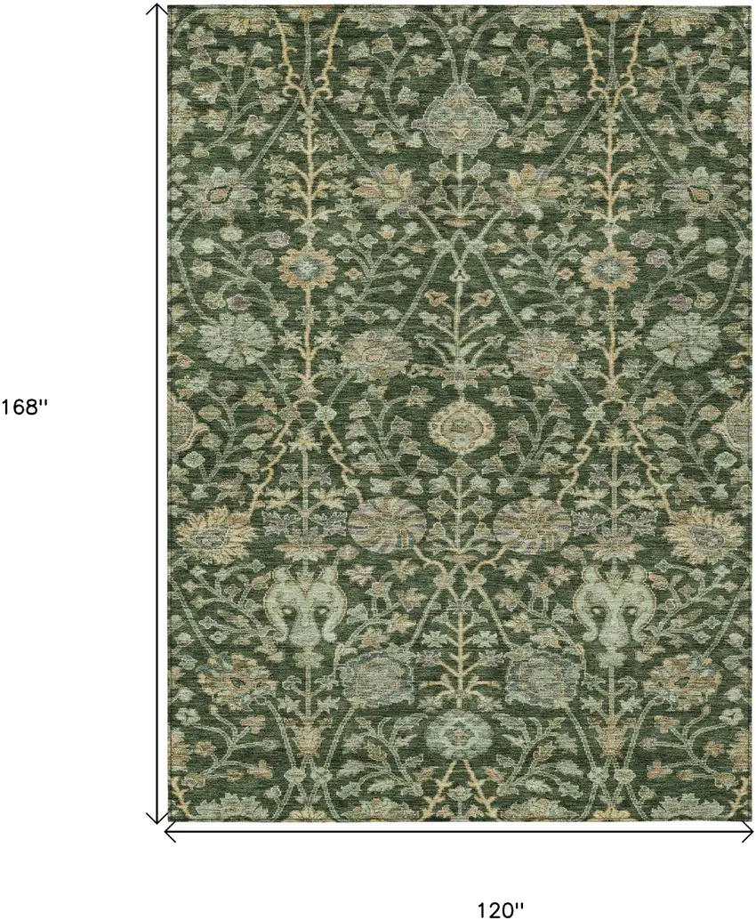 Green Tan And Gray Floral Washable Indoor Outdoor Area Rug Photo 8
