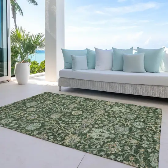 Green Tan And Gray Floral Washable Indoor Outdoor Area Rug Photo 8
