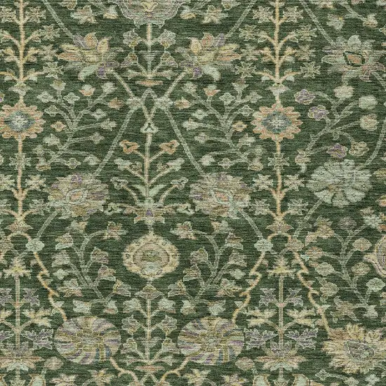 Green Tan And Gray Floral Washable Indoor Outdoor Area Rug Photo 6