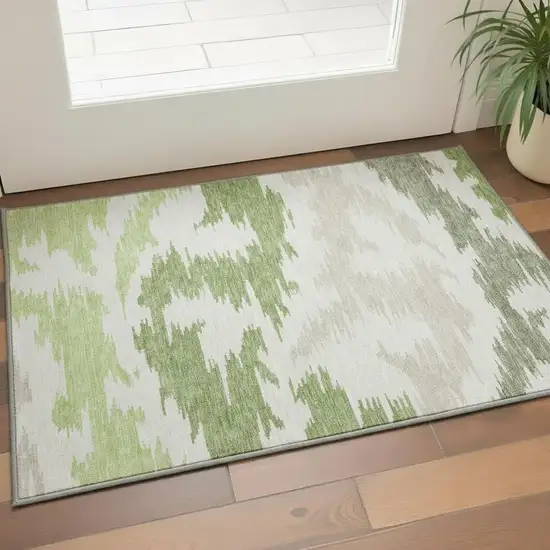 Green Taupe And Beige Abstract Washable Area Rug With UV Protection Photo 2