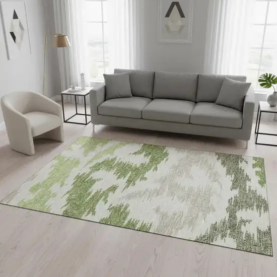 Green Taupe And Beige Abstract Washable Area Rug With UV Protection Photo 2