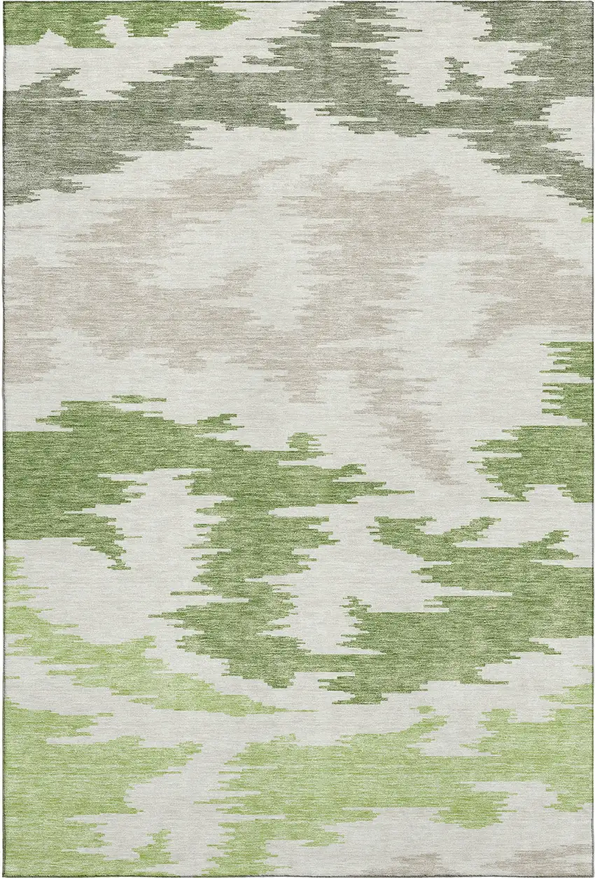 Green Taupe And Beige Abstract Washable Area Rug With UV Protection Photo 1