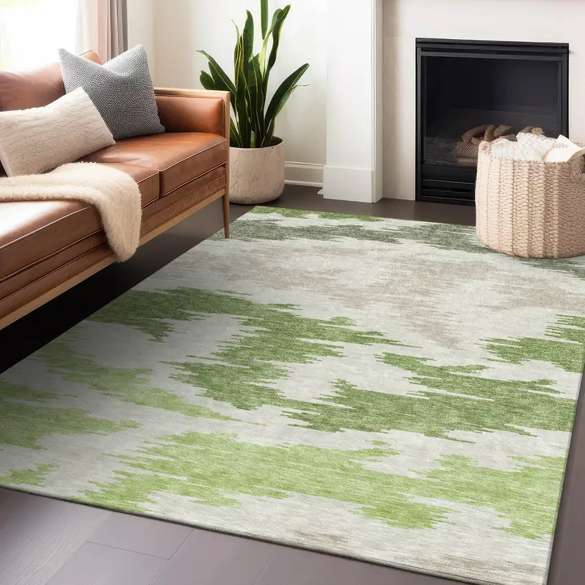 Green Taupe And Beige Abstract Washable Area Rug With UV Protection Photo 6