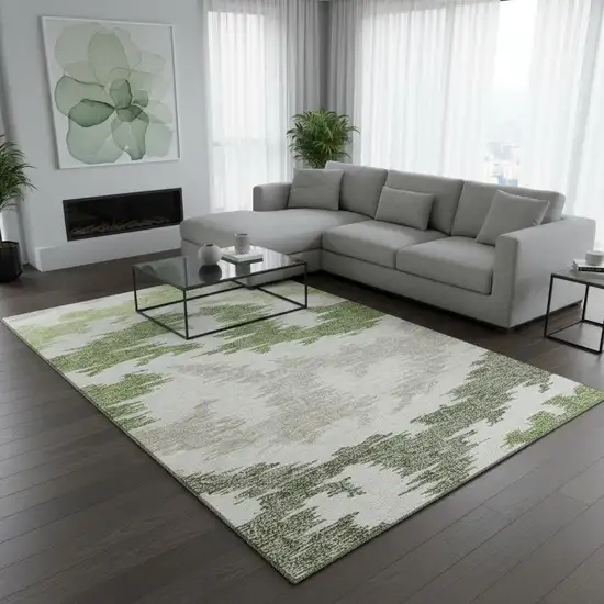 Green Taupe And Beige Abstract Washable Area Rug With UV Protection Photo 2