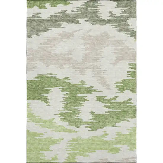 Green Taupe And Beige Abstract Washable Area Rug With UV Protection Photo 1
