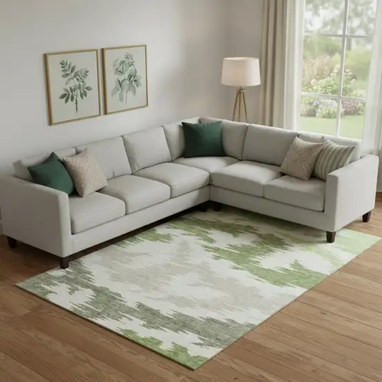 Green Taupe And Beige Abstract Washable Area Rug With UV Protection Photo 1