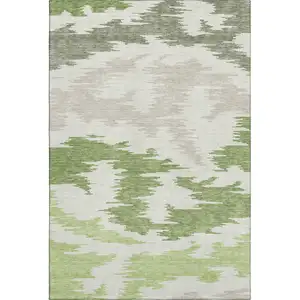 Photo of Green Taupe And Beige Abstract Washable Area Rug With UV Protection