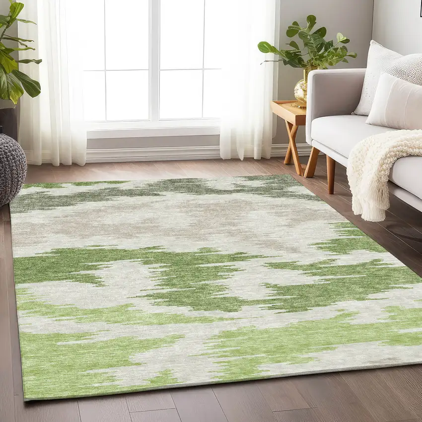 Green Taupe And Beige Abstract Washable Area Rug With UV Protection Photo 6