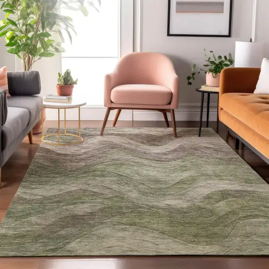 Green Taupe And Beige Abstract Washable Area Rug With UV Protection Photo 5