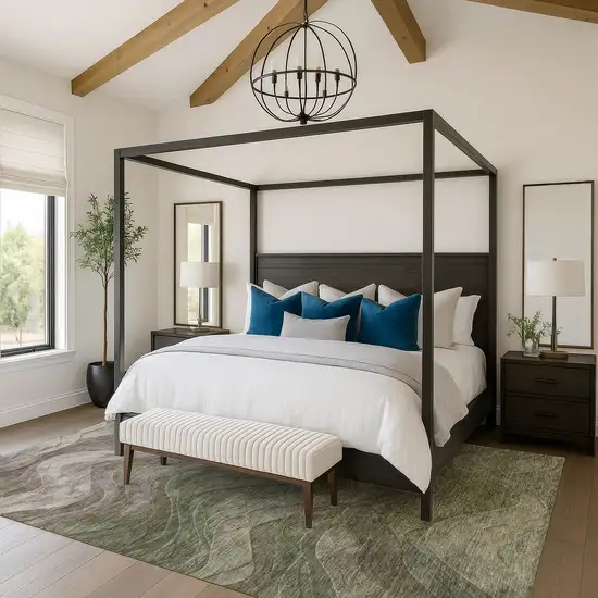 Green Taupe And Beige Abstract Washable Area Rug With UV Protection Photo 4