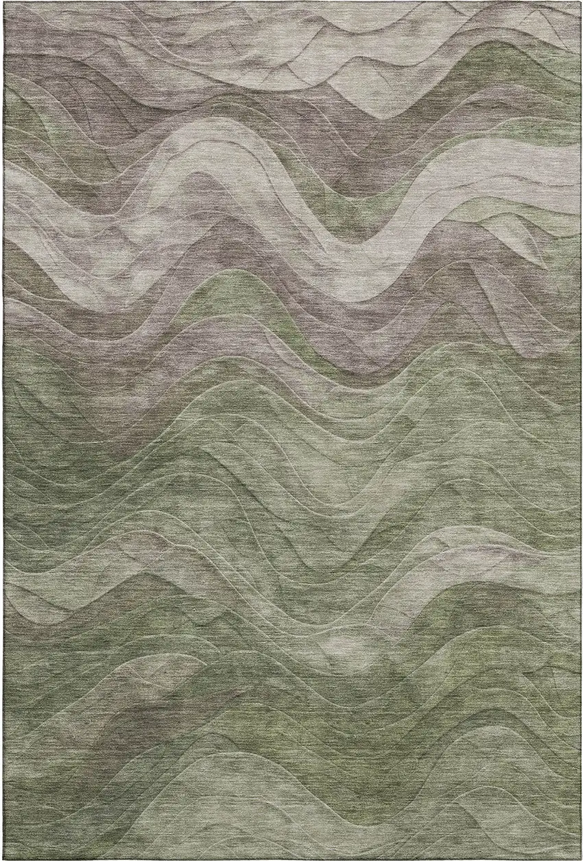 Green Taupe And Beige Abstract Washable Area Rug With UV Protection Photo 1