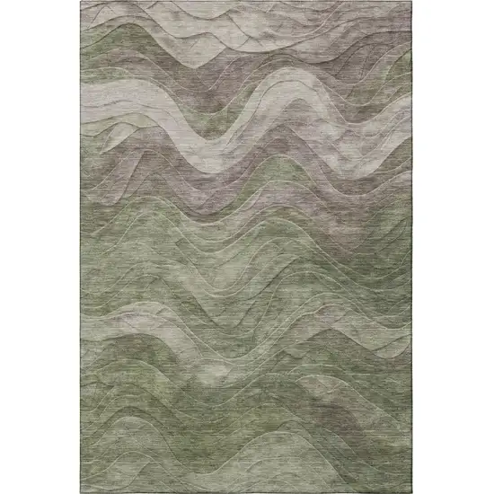 Green Taupe And Beige Abstract Washable Area Rug With UV Protection Photo 3