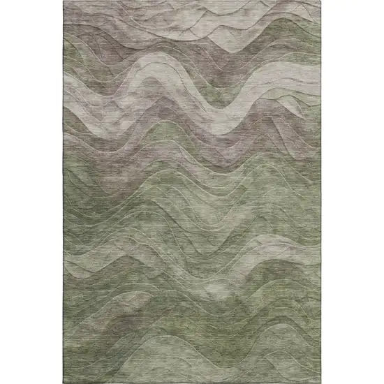 Green Taupe And Beige Abstract Washable Area Rug With UV Protection Photo 1