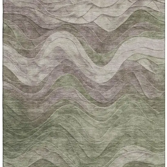 Green Taupe And Beige Abstract Washable Area Rug With UV Protection Photo 2