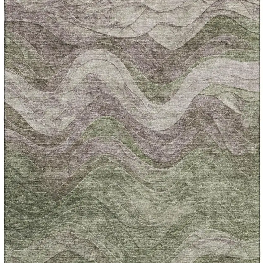 Green Taupe And Beige Abstract Washable Area Rug With UV Protection Photo 2