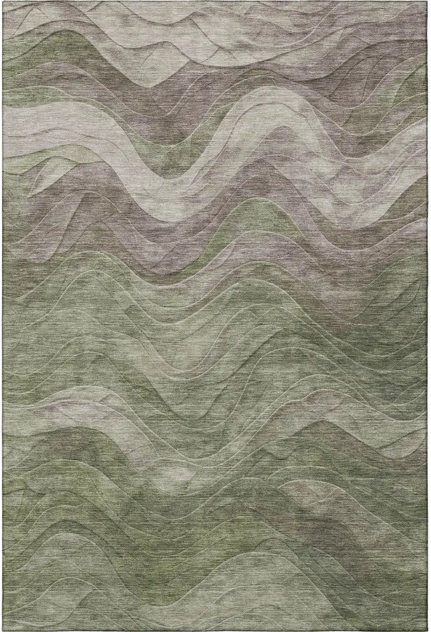 Green Taupe And Beige Abstract Washable Area Rug With UV Protection Photo 3
