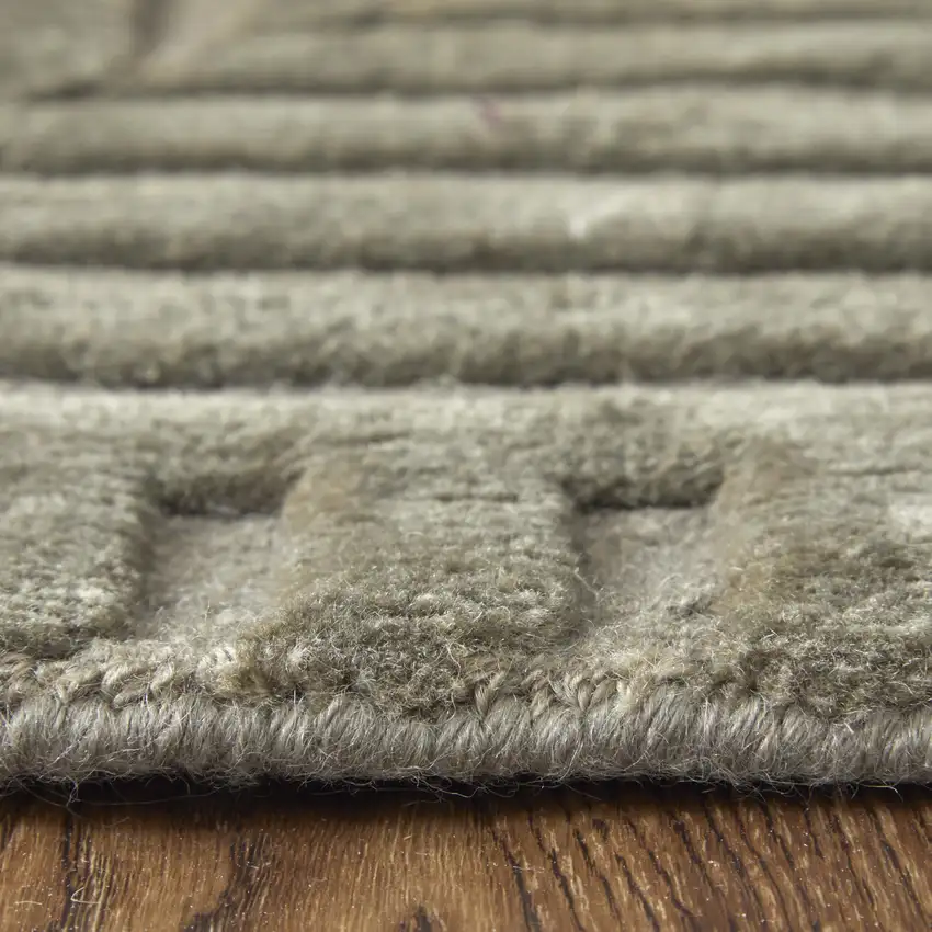 Green Taupe And Blue Wool Geometric Hand Knotted Area Rug Photo 3