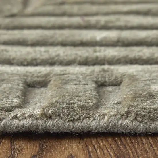 Green Taupe And Blue Wool Geometric Hand Knotted Area Rug Photo 3