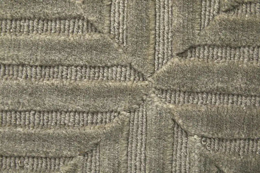 Green Taupe And Blue Wool Geometric Hand Knotted Area Rug Photo 6