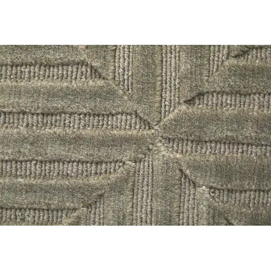 Green Taupe And Blue Wool Geometric Hand Knotted Area Rug Photo 6