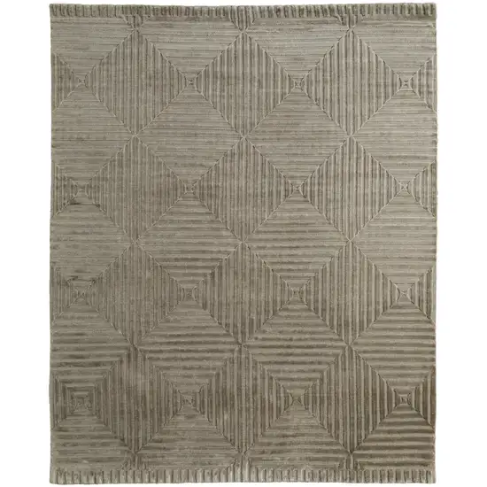 Green Taupe And Blue Wool Geometric Hand Knotted Area Rug Photo 2