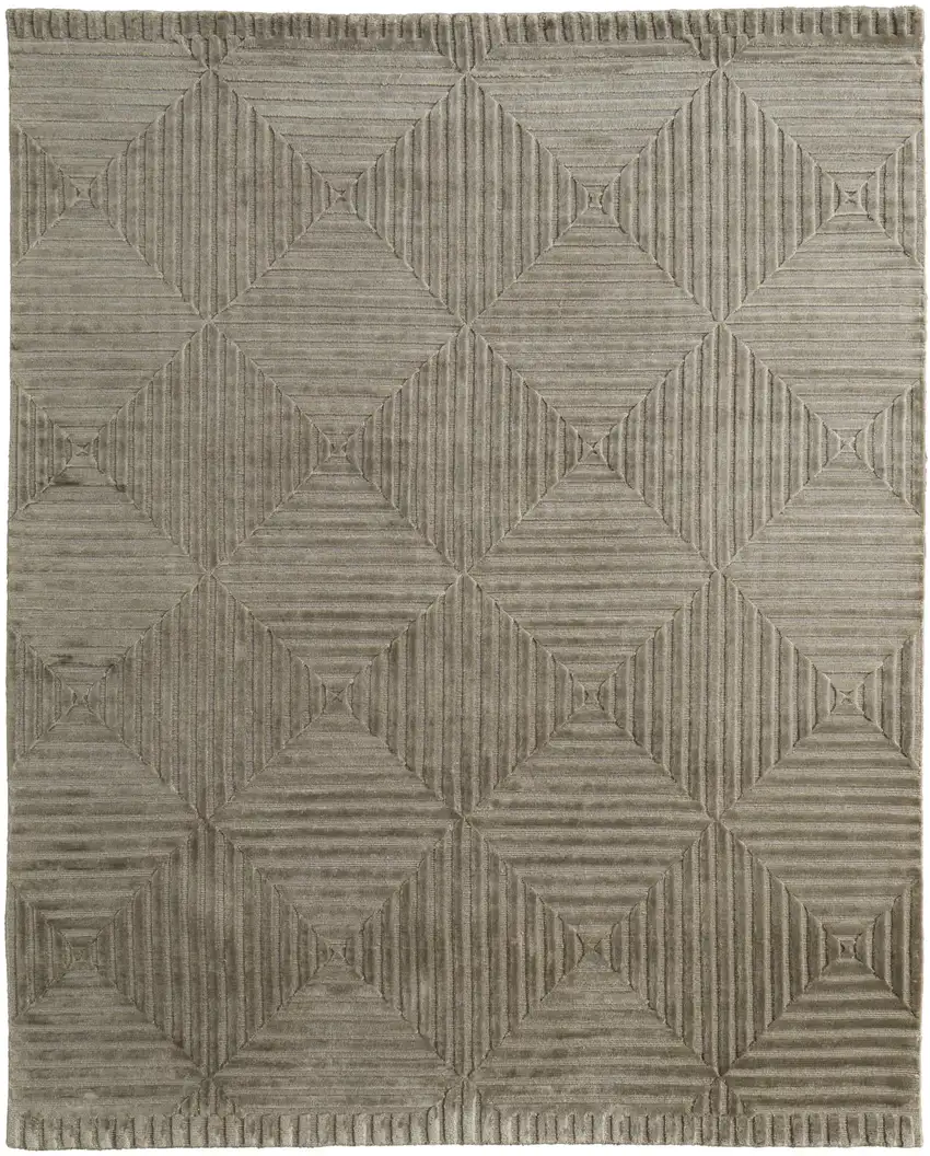 Green Taupe And Blue Wool Geometric Hand Knotted Area Rug Photo 2