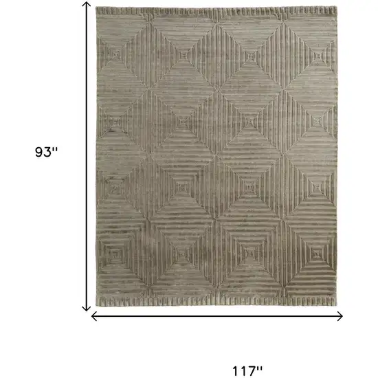 Green Taupe And Blue Wool Geometric Hand Knotted Area Rug Photo 8
