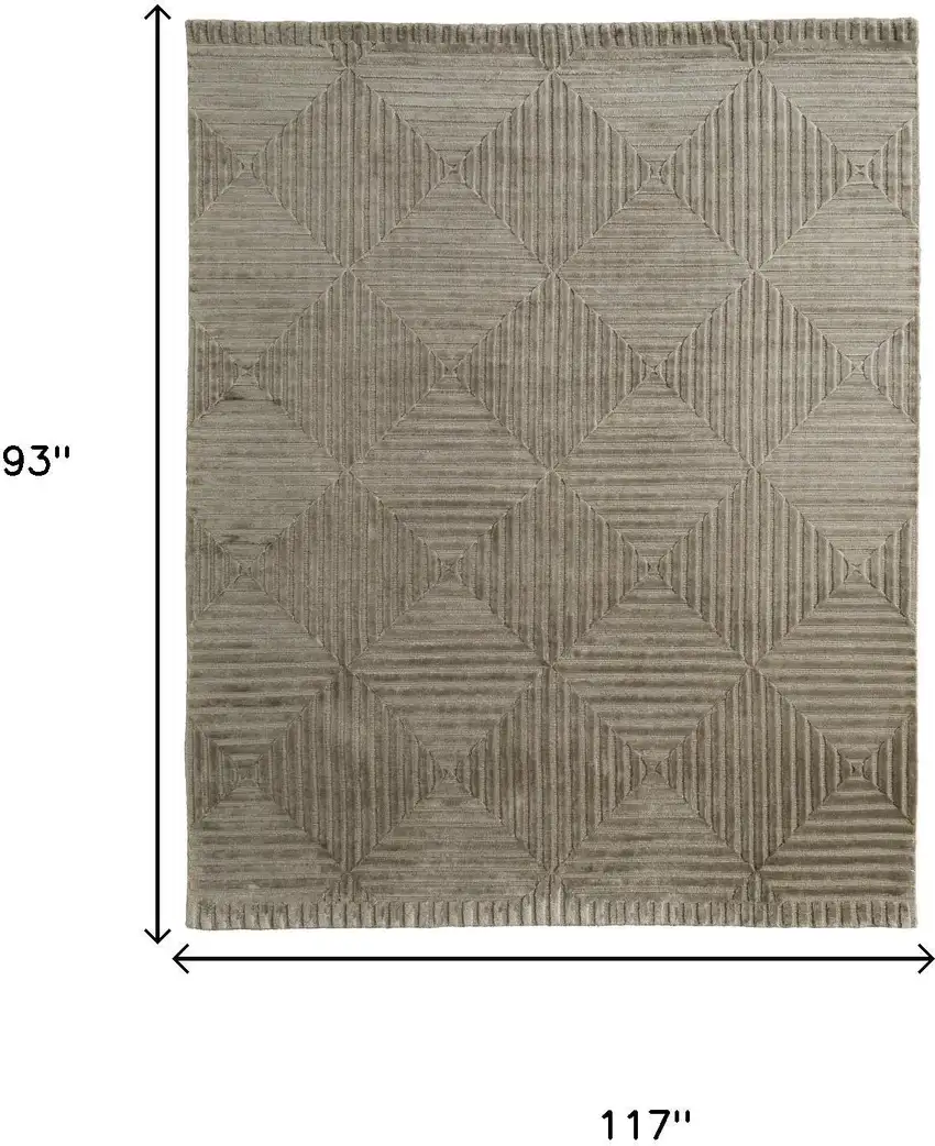 Green Taupe And Blue Wool Geometric Hand Knotted Area Rug Photo 8
