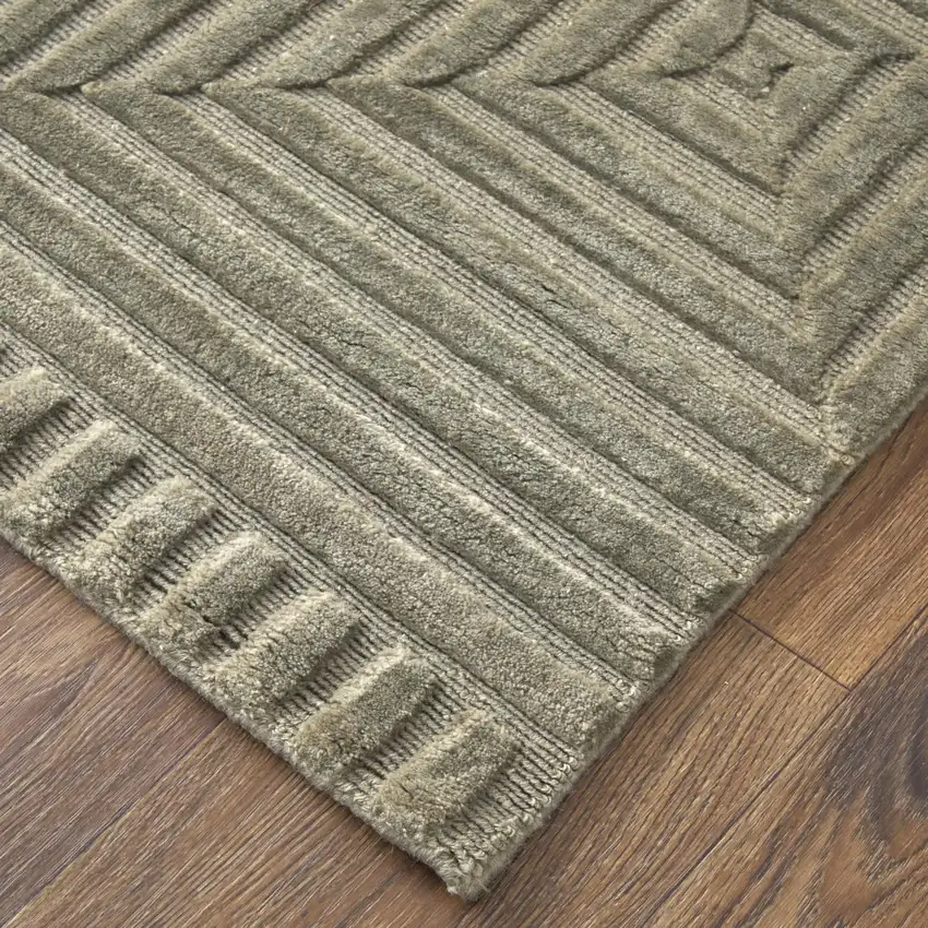 Green Taupe And Blue Wool Geometric Hand Knotted Area Rug Photo 4