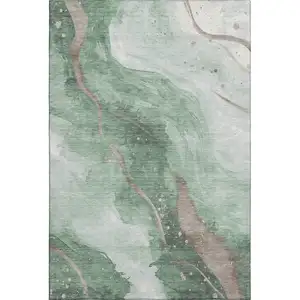 Photo of Green Taupe And Ivory Abstract Washable Area Rug With UV Protection