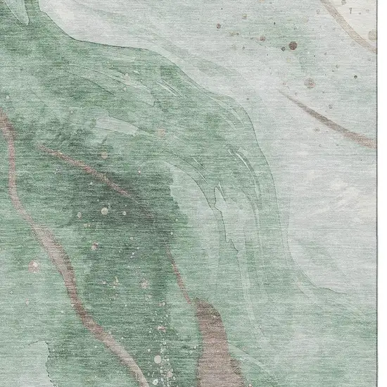 Green Taupe And Ivory Abstract Washable Area Rug With UV Protection Photo 2