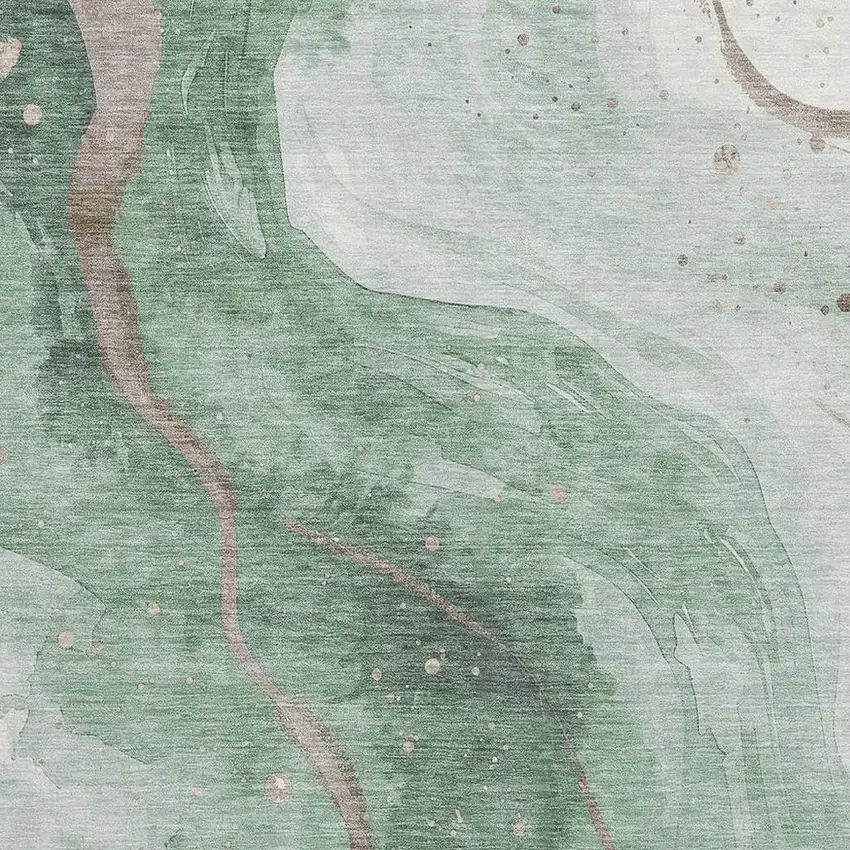 Green Taupe And Ivory Abstract Washable Area Rug With UV Protection Photo 2