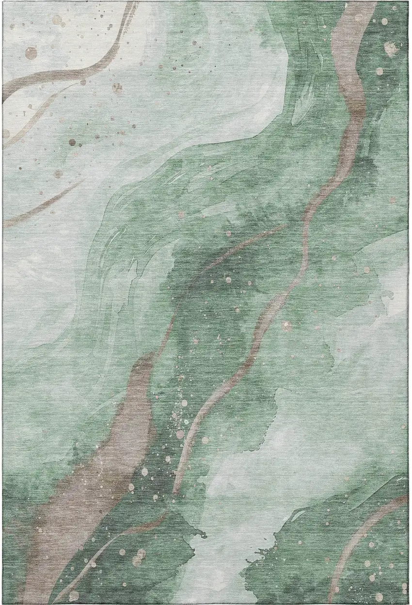 Green Taupe And Ivory Abstract Washable Area Rug With UV Protection Photo 3