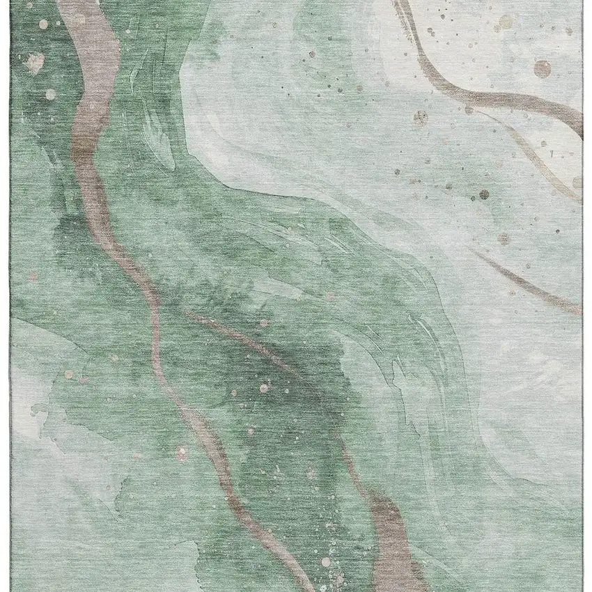 Green Taupe And Ivory Abstract Washable Area Rug With UV Protection Photo 3