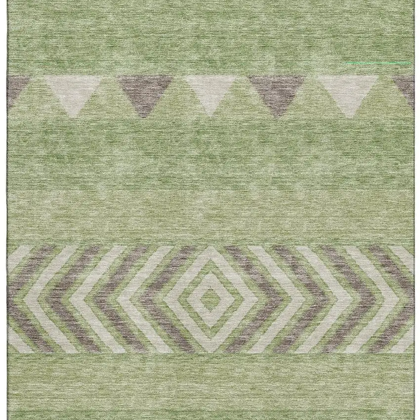 Green Taupe And Ivory Southwestern Washable Area Rug With UV Protection Photo 3