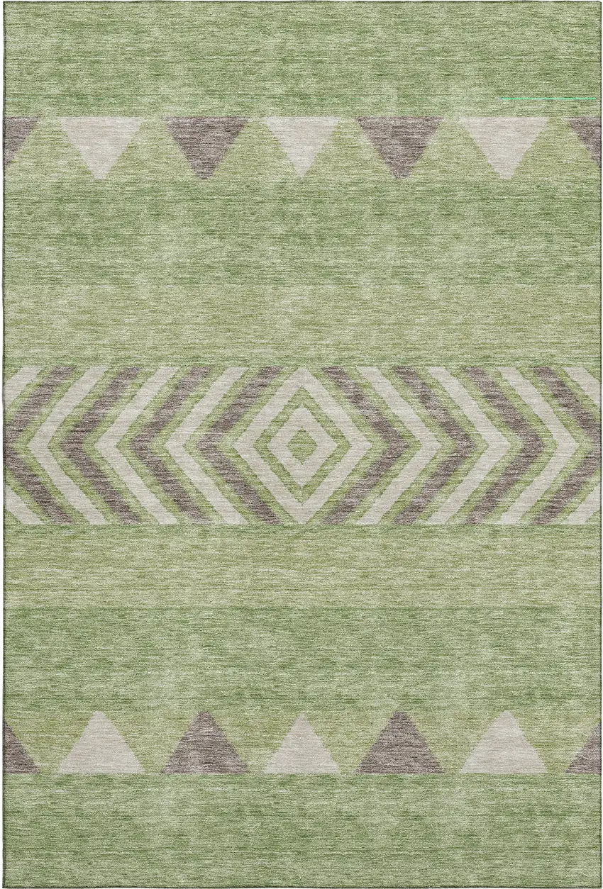 Green Taupe And Ivory Southwestern Washable Area Rug With UV Protection Photo 1
