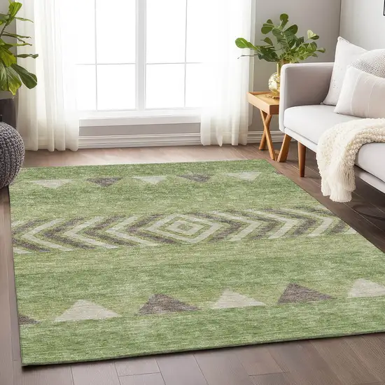 Green Taupe And Ivory Southwestern Washable Area Rug With UV Protection Photo 4