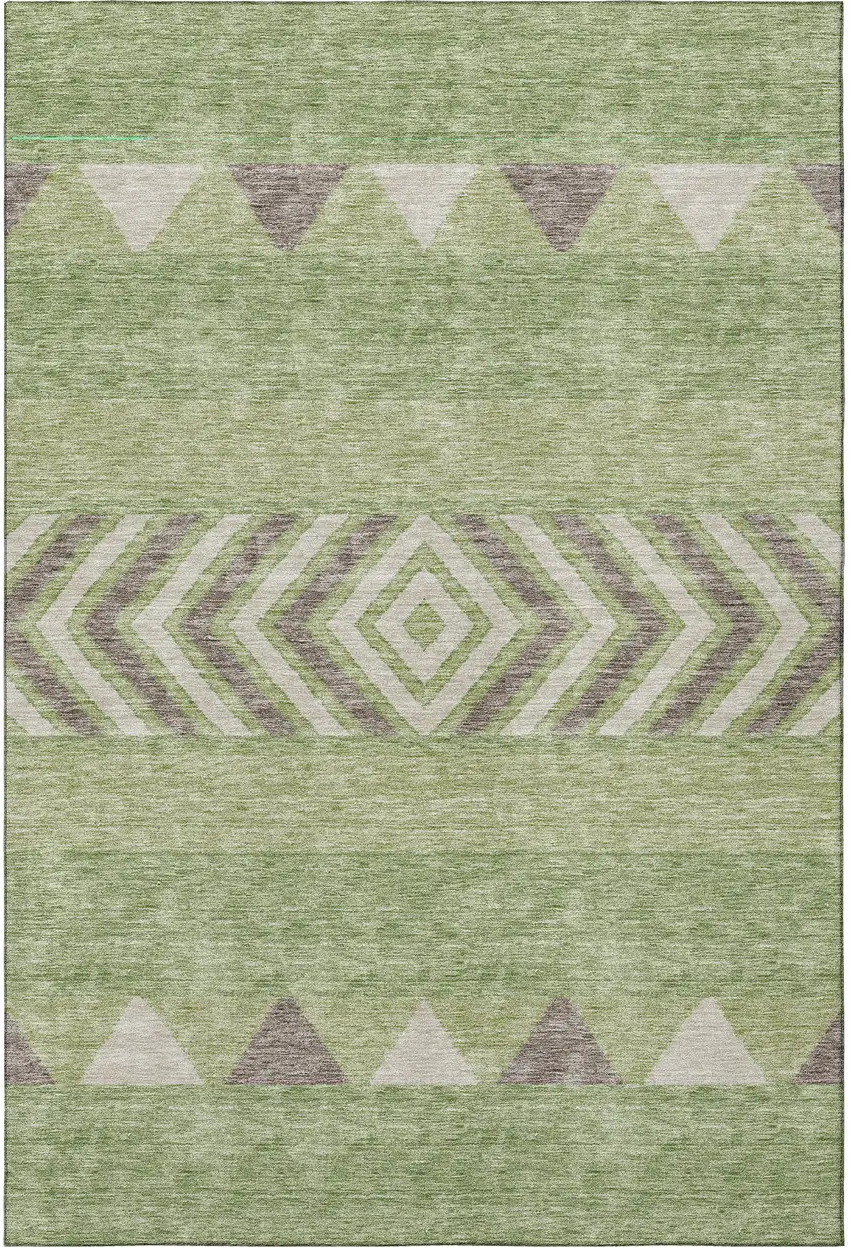 Green Taupe And Ivory Southwestern Washable Area Rug With UV Protection Photo 3