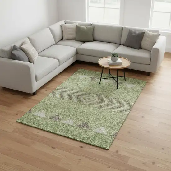 Green Taupe And Ivory Southwestern Washable Area Rug With UV Protection Photo 2
