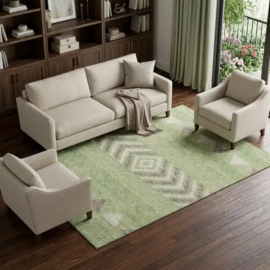 Green Taupe And Ivory Southwestern Washable Area Rug With UV Protection Photo 1