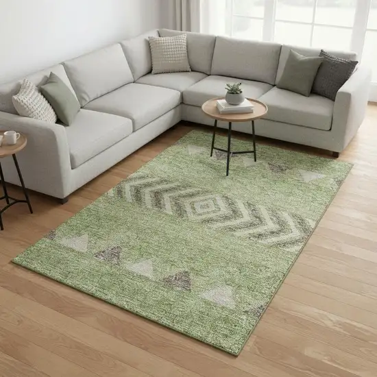 Green Taupe And Ivory Southwestern Washable Area Rug With UV Protection Photo 2