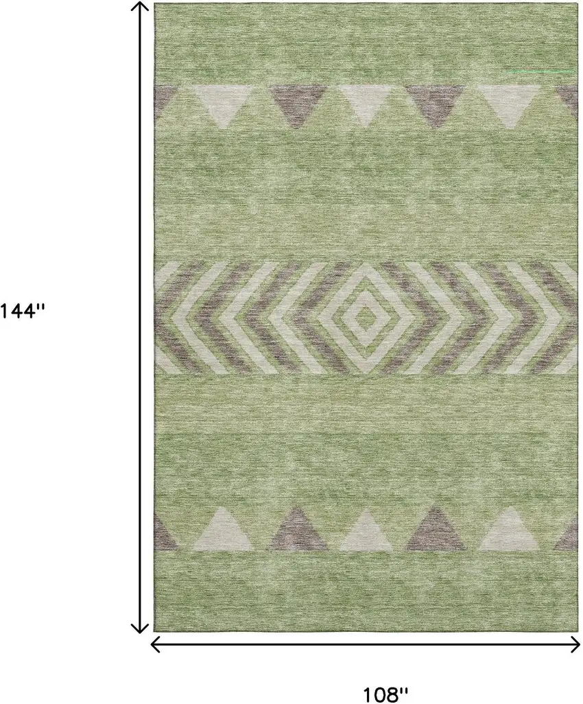 Green Taupe And Ivory Southwestern Washable Area Rug With UV Protection Photo 9