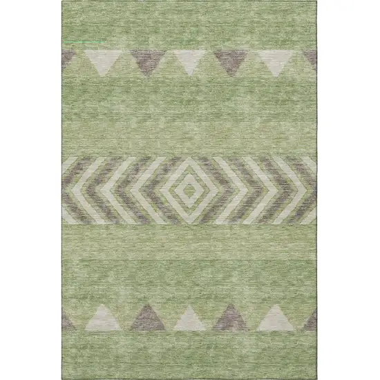Green Taupe And Ivory Southwestern Washable Area Rug With UV Protection Photo 2