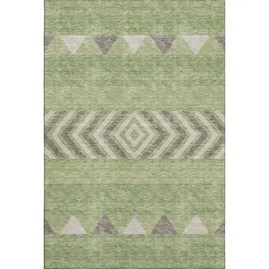 Green Taupe And Ivory Southwestern Washable Area Rug With UV Protection Photo 1